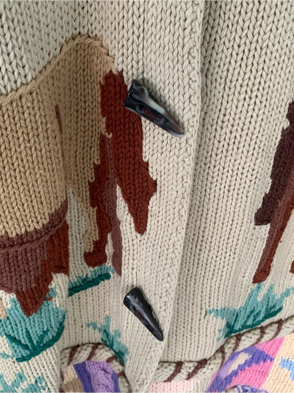 Handknit Storybook Knits Sunrise Scene Southwestern Horse Cardigan Sweater Large - Picture 5 of 11